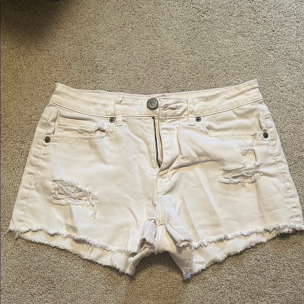 Aeropostale White Distressed Jean Shorts